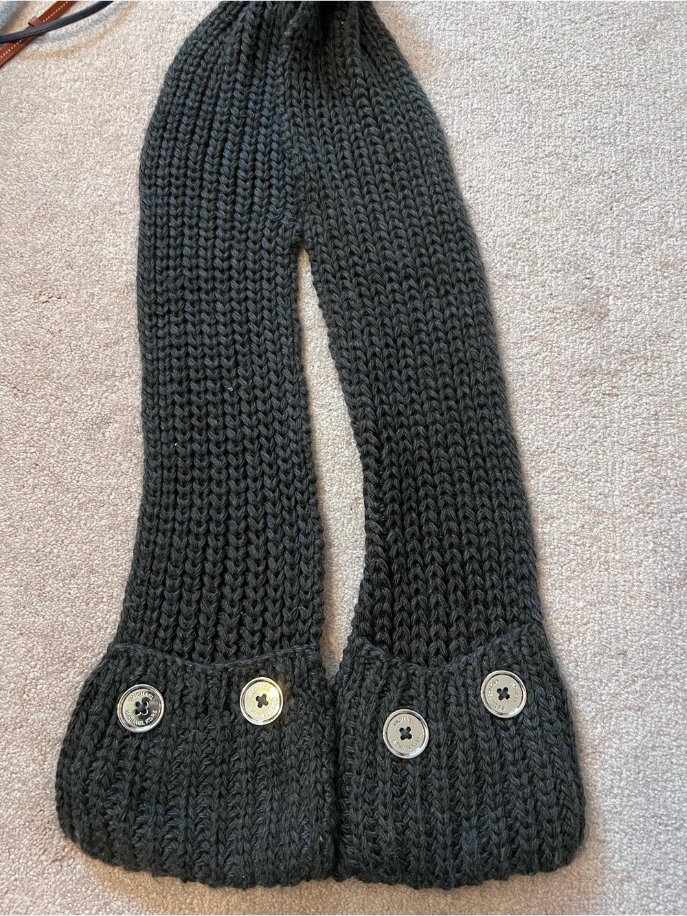 Michael Kors Dark Gray Chunky Knit Scarf with Button Cuffs